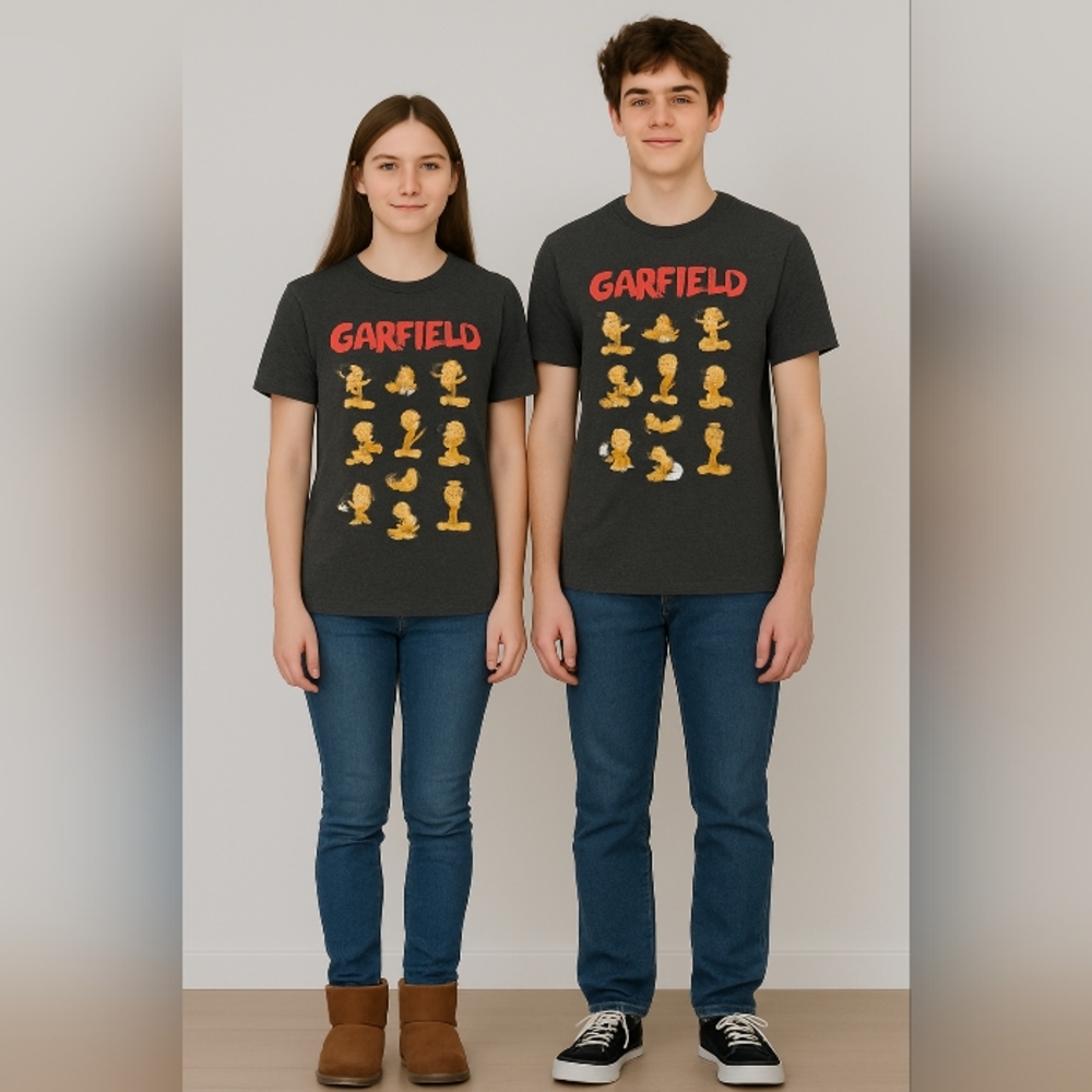 Garfield Kids Graphic T-Shirt - Dark Heather Gray Sz 14 Unisex